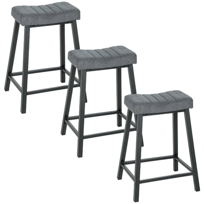 Set of 3 Velvet Bar Stools, Curved Seat with Footrest, Grey Bar Stools Grey, Black at Gallery Canada