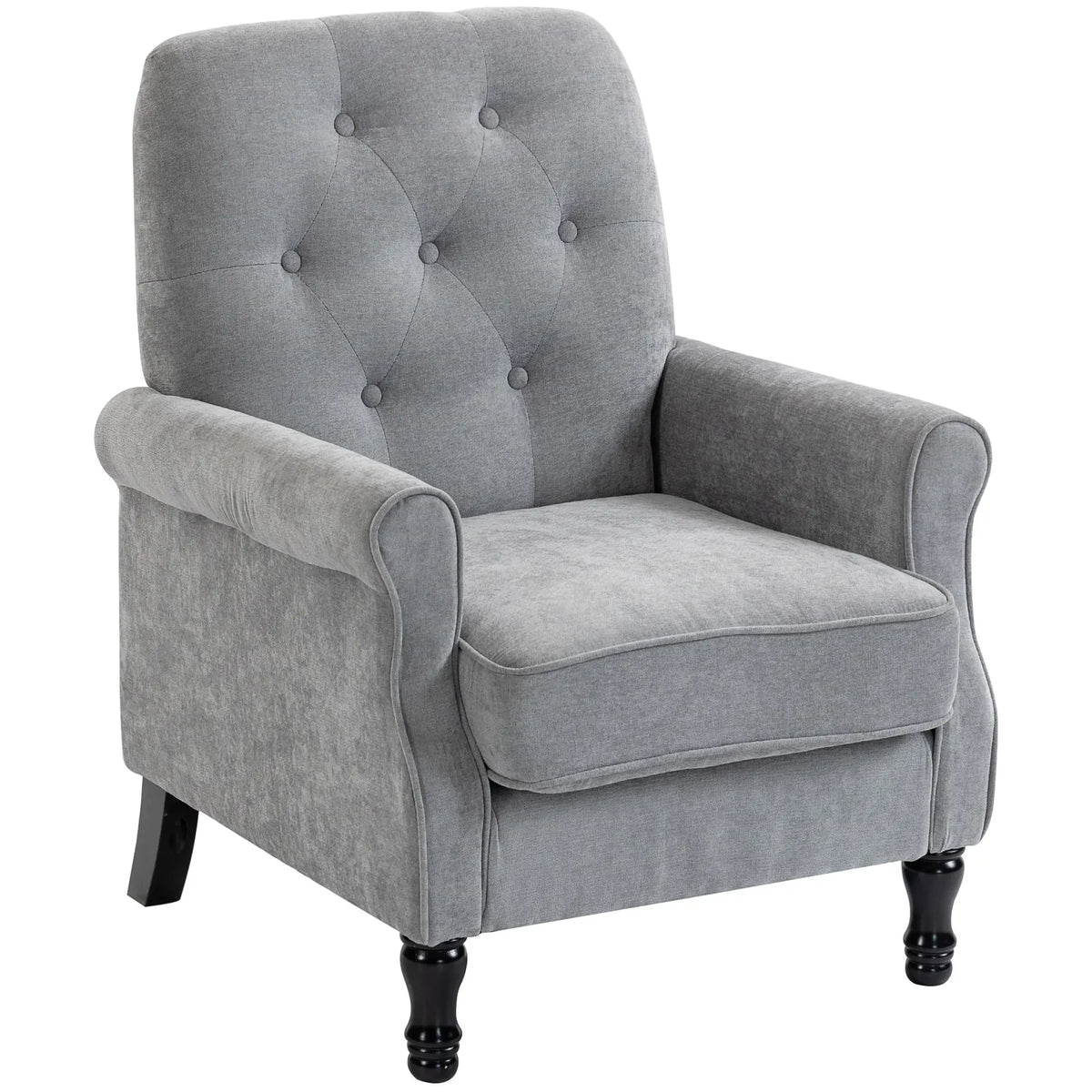 Mid-Century Modern Armchair, Thick Padded Seat, Spring Cushion, Solid Wood Legs, Grey Single Sofas Grey, Black at Gallery Canada