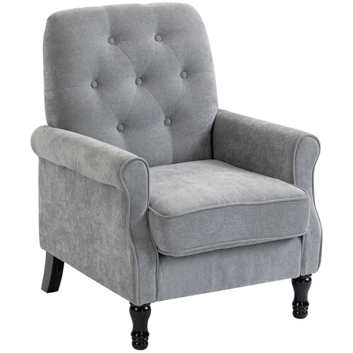 Mid-Century Modern Armchair, Thick Padded Seat, Spring Cushion, Solid Wood Legs, Grey