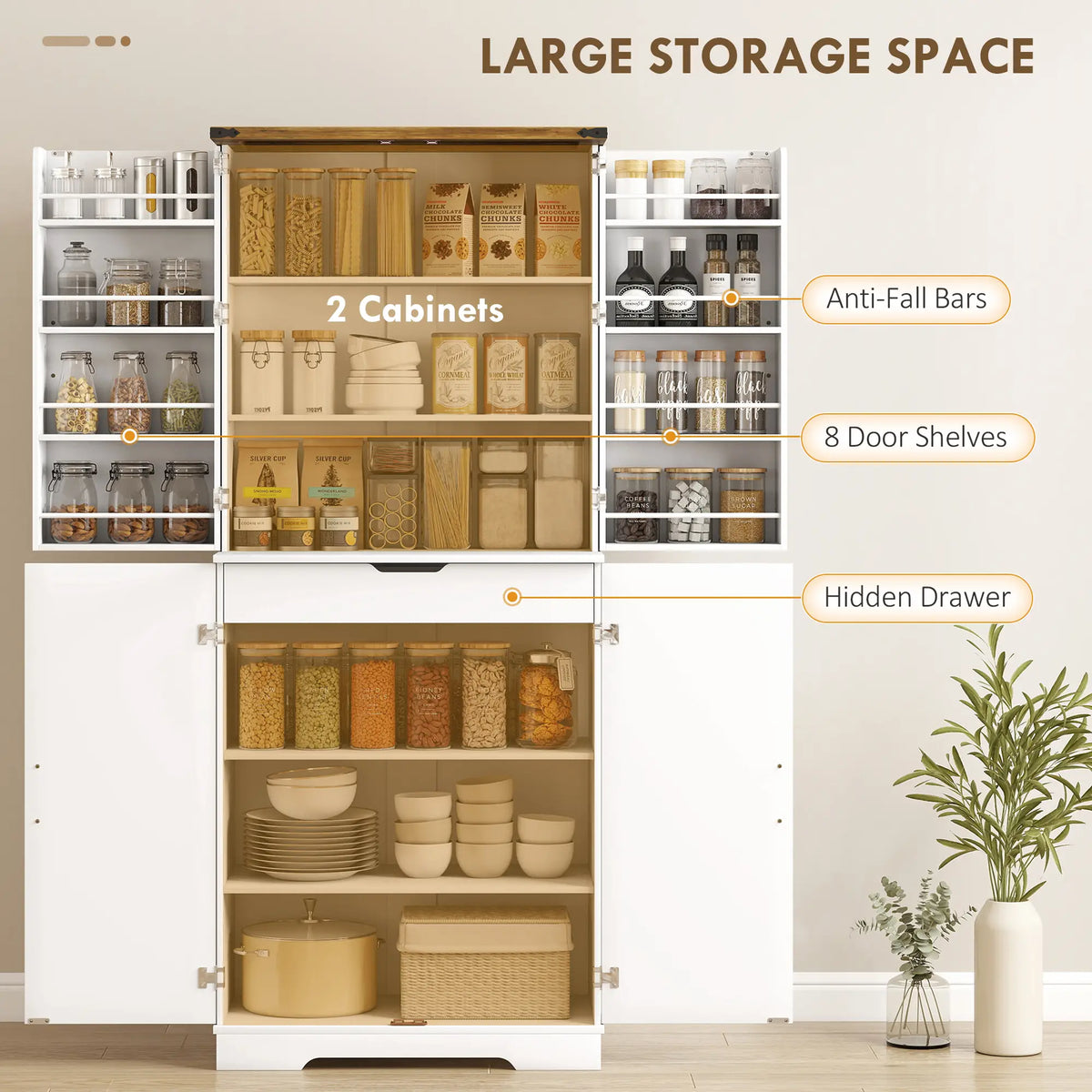 72 Inch Kitchen Pantry Cabinet, Farmhouse Storage with 4 Doors, Drawer, White Kitchen Pantry Cabinets at Gallery Canada