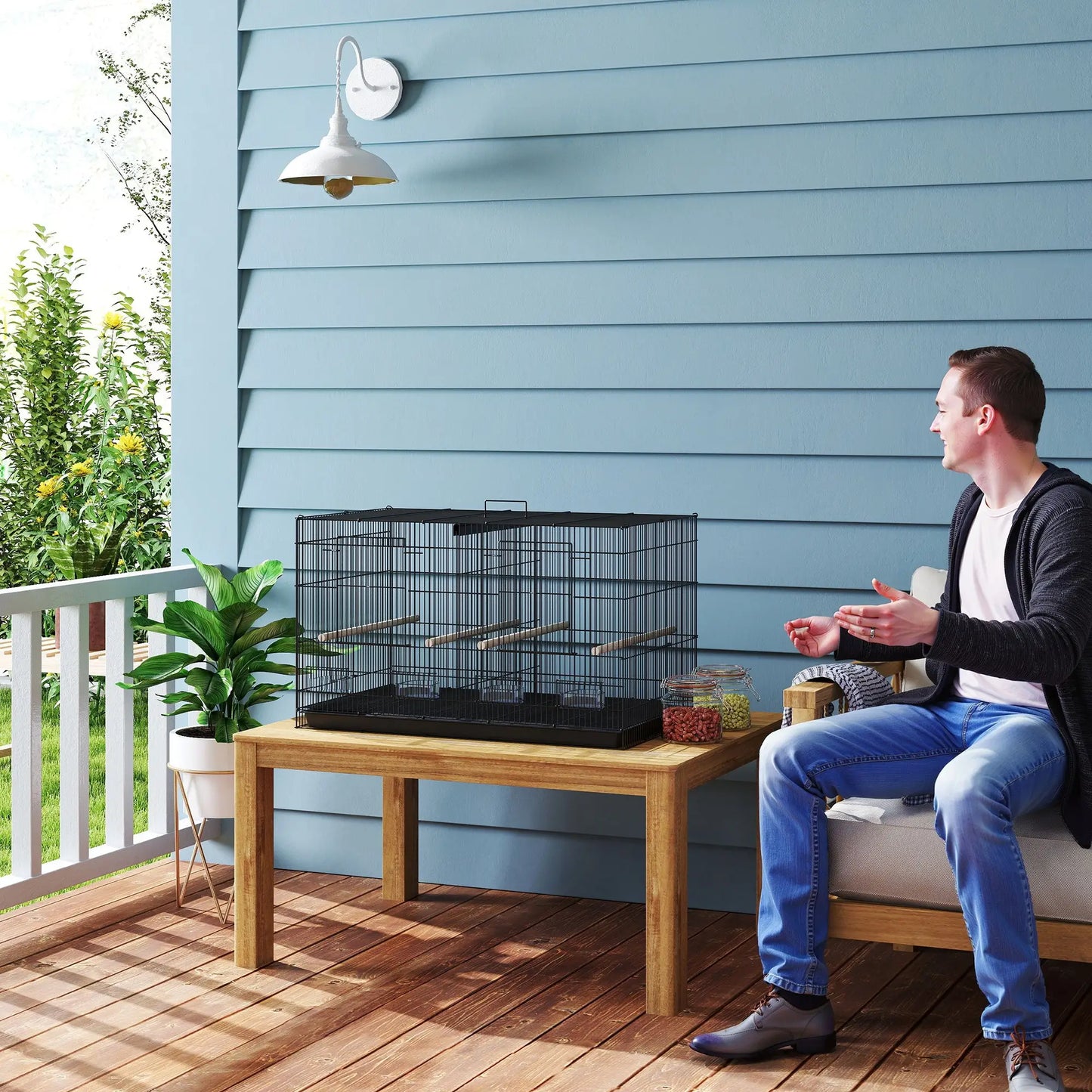 18" H Bird Cage, Large Parakeet Cage, Black