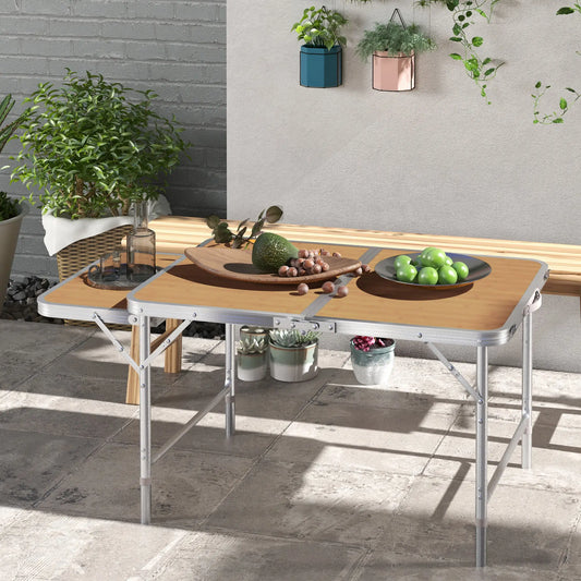 3ft Aluminum Folding Picnic Table, Portable Outdoor, 2 Adjustable Height Picnic Tables & Camping Chairs Bamboo Colour at Gallery Canada