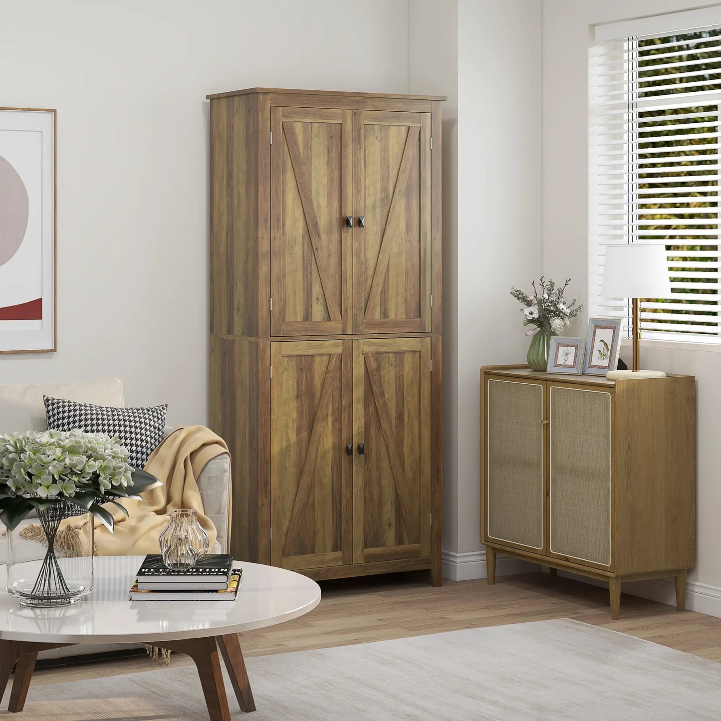 72" Freestanding Storage Cabinet, Kitchen Pantry with Doors, Shelves, Brown Kitchen Pantry Cabinets at Gallery Canada