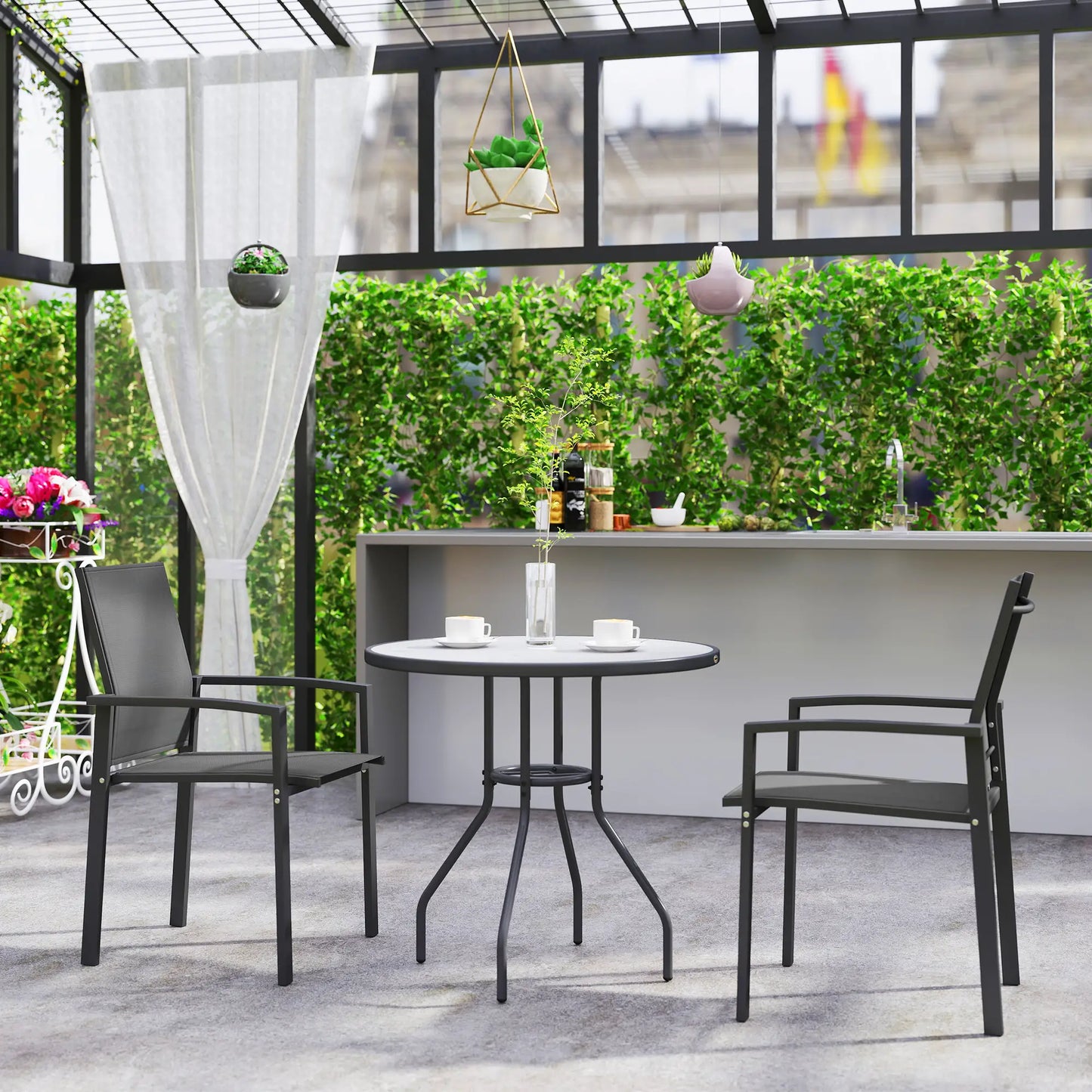 Stackable Outdoor Garden Chairs, Set of 2, Dark Grey Patio Chairs at Gallery Canada