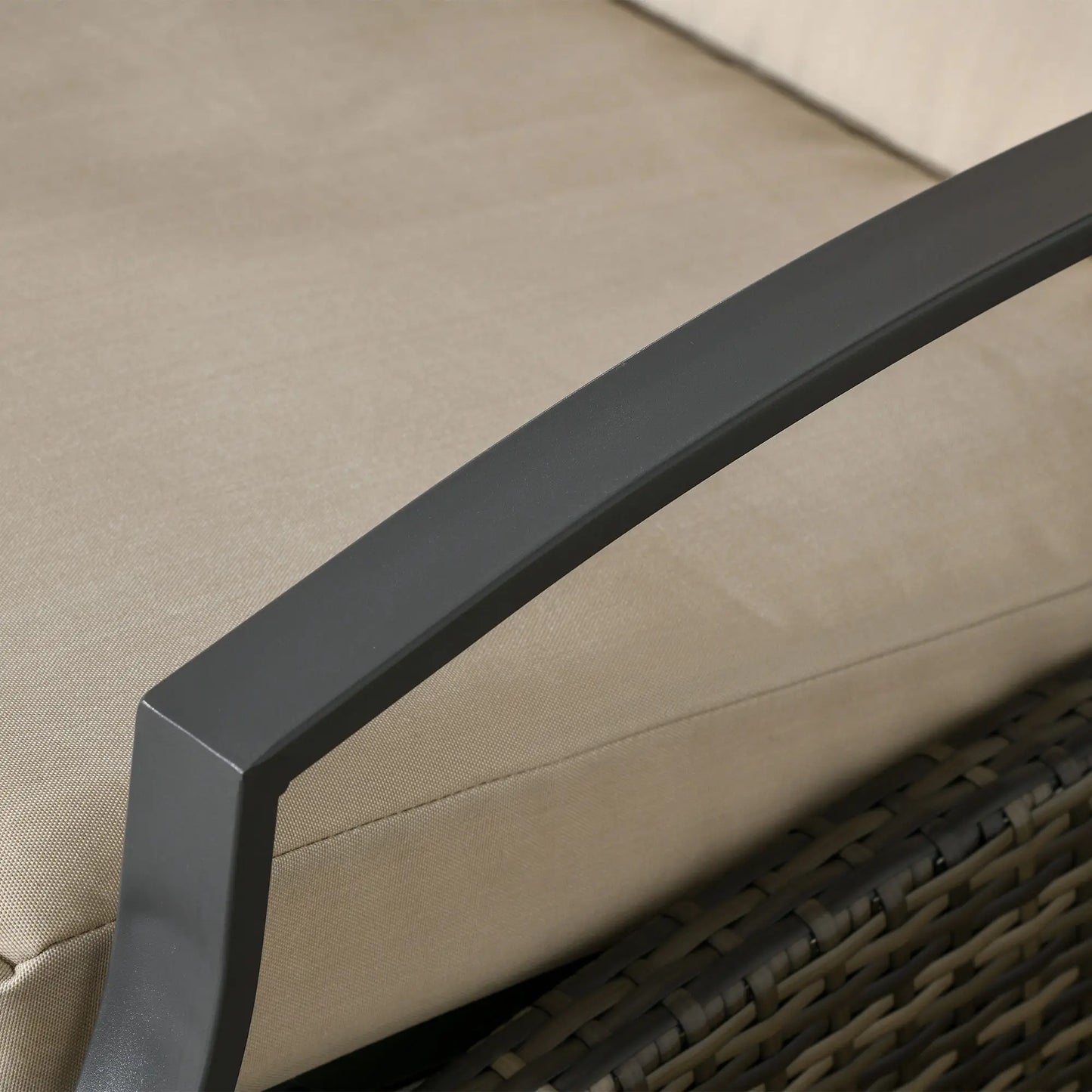 Outdoor Rattan Recliner Chair, Adjustable Back, Retractable Footrest, Khaki Chaise Loungers at Gallery Canada