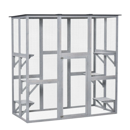 Large Outdoor Catio Enclosure, Weatherproof Cat House, Wooden Patio Cage, 6 Platforms, 71