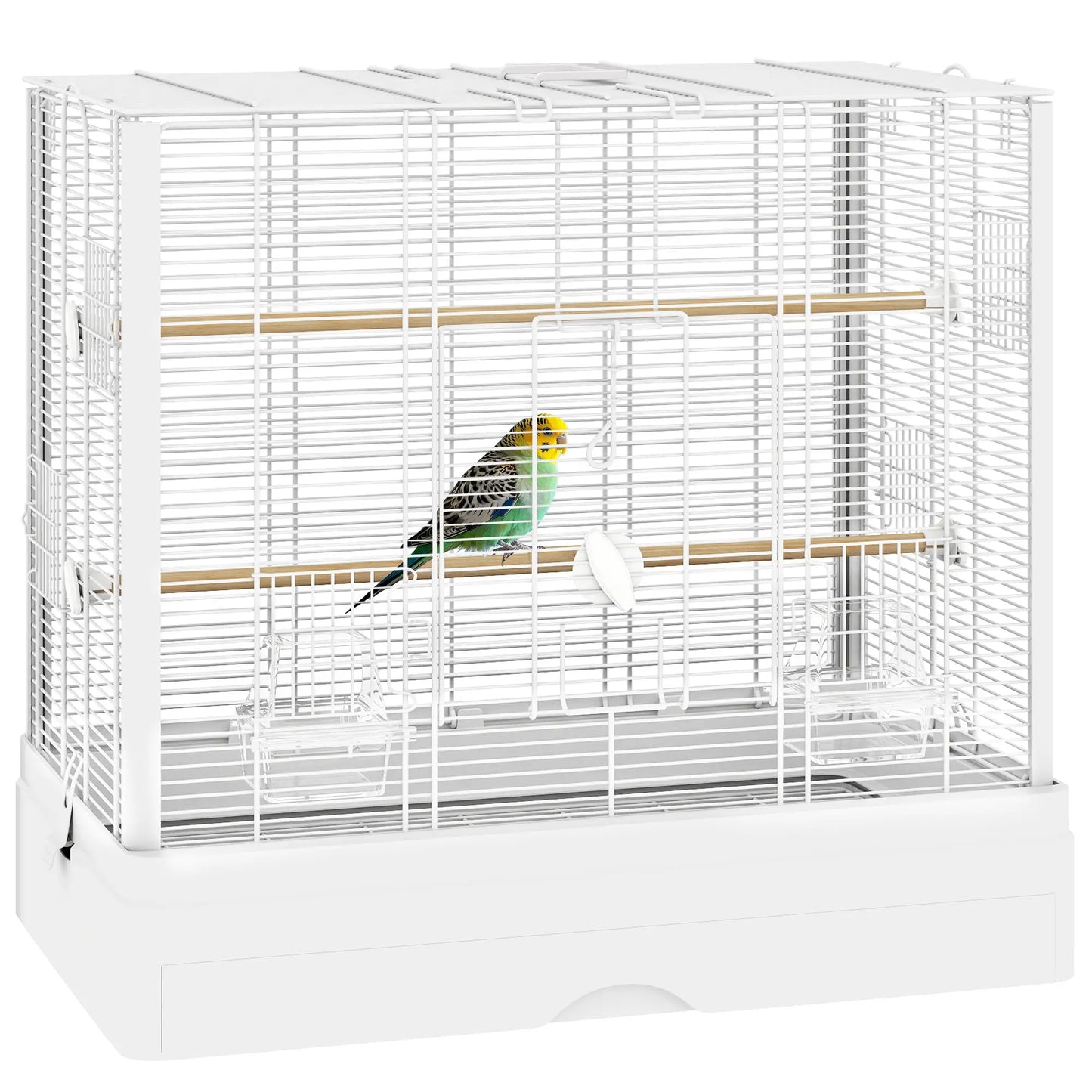 22" Bird Cage for Budgies, Finches, Canaries, Wooden Stand, White Bird Cages at Gallery Canada