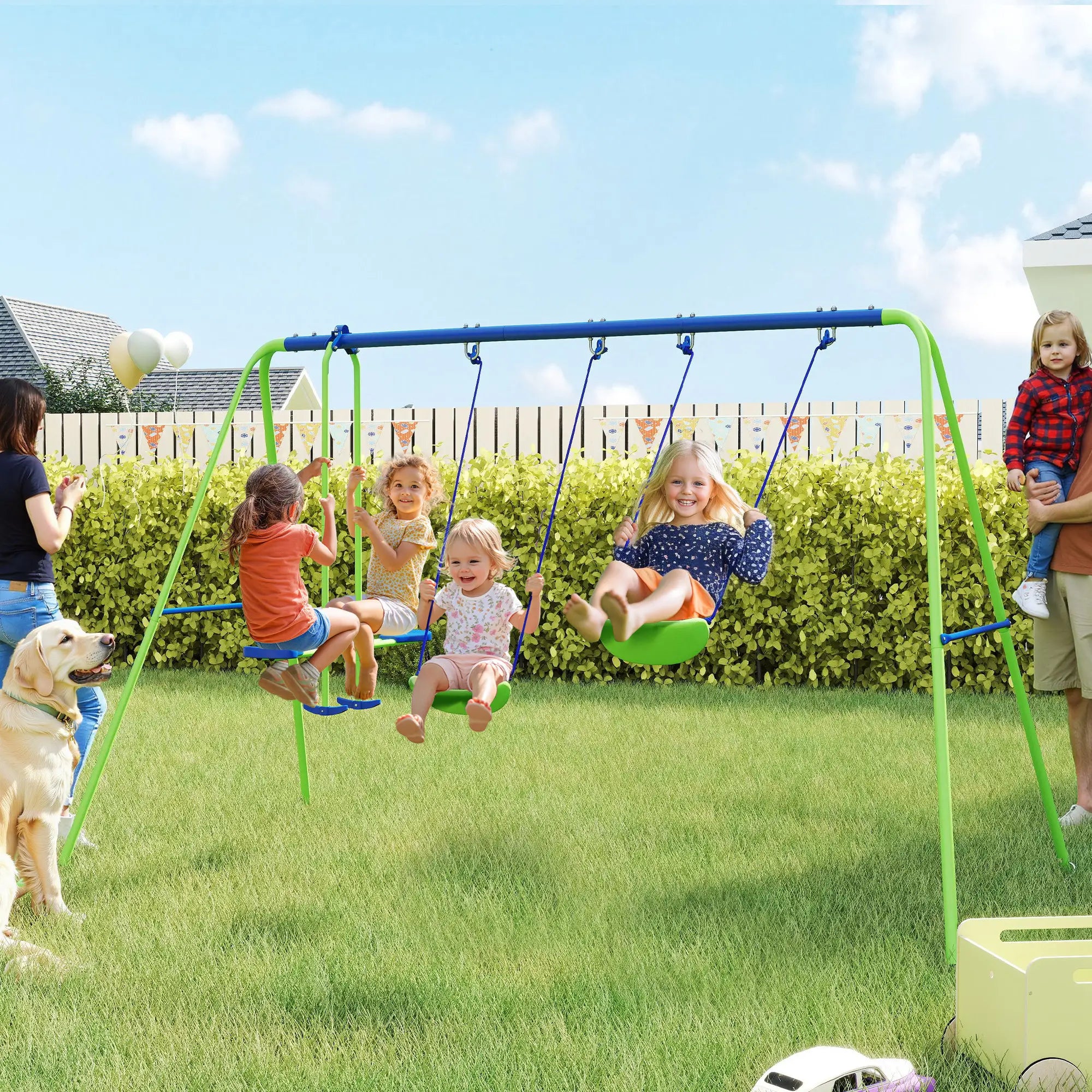 3 in 1 Metal Swing Set, Double Swings, Glider, Green Gym Sets & Swings at Gallery Canada