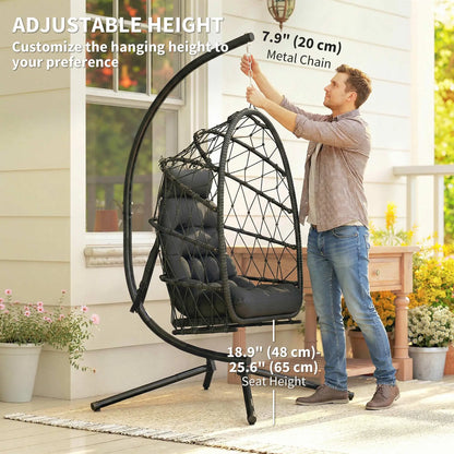Hanging Egg Chair With Stand, Foldable Wicker Rattan Swing, Thick Cushion, Black Patio Swings with Stand at Gallery Canada