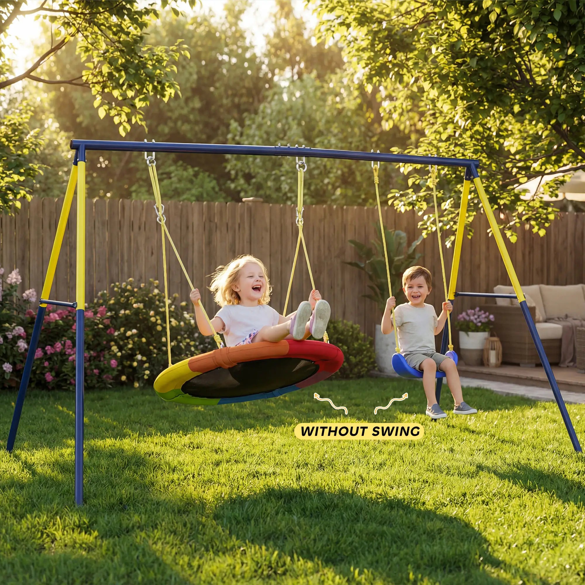 Kids Swing Set, Heavy Duty Metal, 2 Seat, Supports 150 kg, Indoor Outdoor, Blue Gym Sets & Swings at Gallery Canada