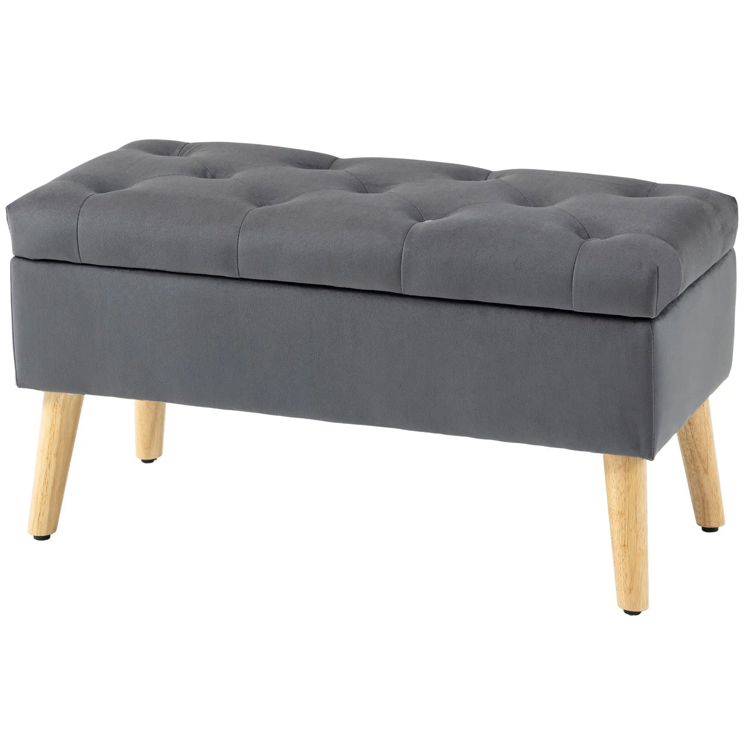 Velvet Storage Ottoman with Lid, Wood Legs, Charcoal Grey Storage Ottomans & Benches Charcaol Grey at Gallery Canada