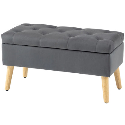 Velvet Storage Ottoman with Lid, Wood Legs, Charcoal Grey Storage Ottomans & Benches Charcaol Grey at Gallery Canada