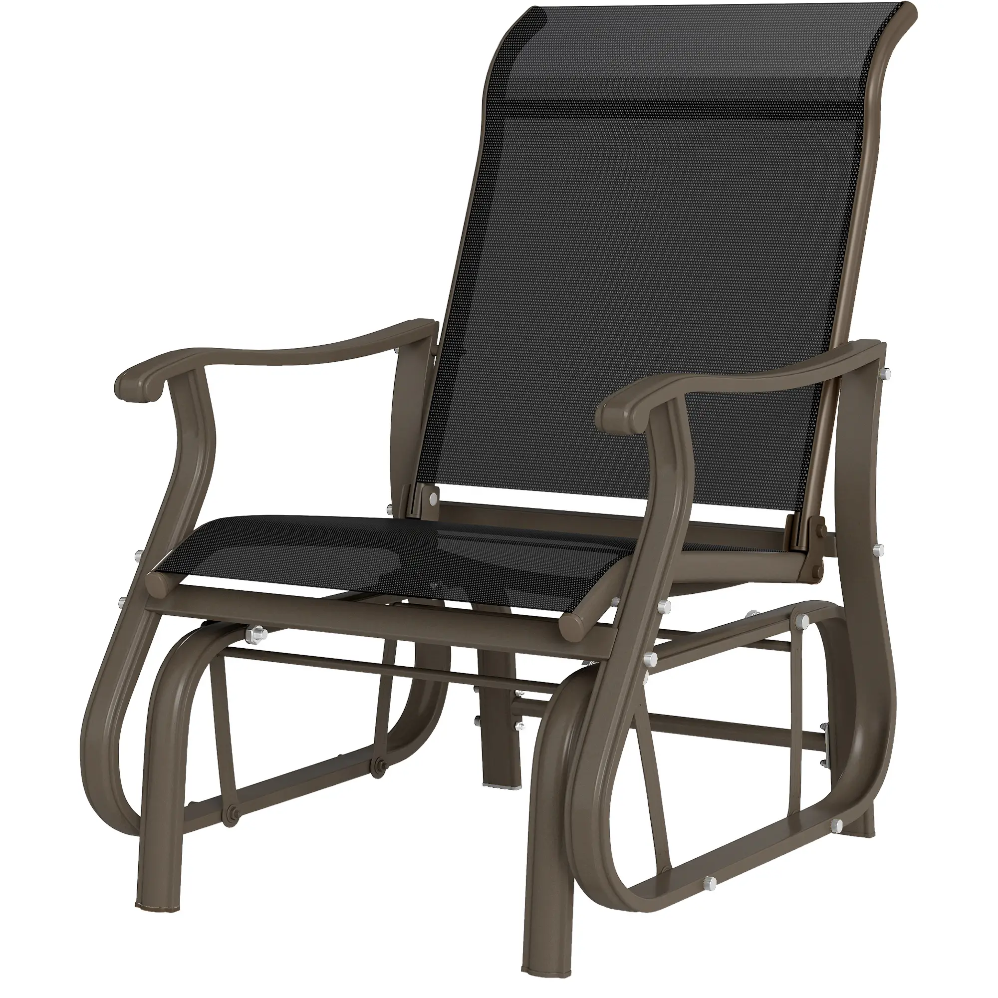 Outdoor Glider Chair, Steel Frame Mesh Fabric, Black Outdoor Gliders Brown, Black at Gallery Canada