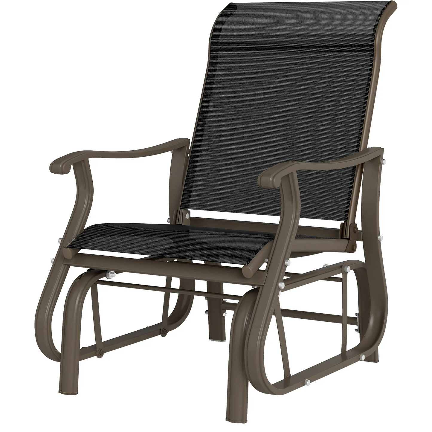 Outdoor Glider Chair, Steel Frame Mesh Fabric, Black Outdoor Gliders Brown, Black at Gallery Canada