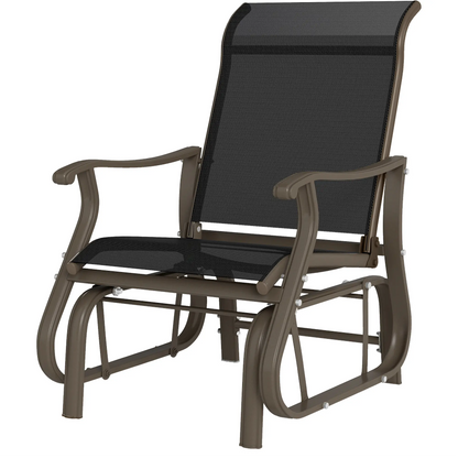 Outdoor Glider Chair, Steel Frame Mesh Fabric, Black Outdoor Gliders Brown, Black at Gallery Canada
