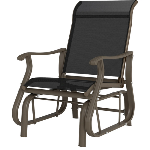 Outdoor Glider Chair, Steel Frame Mesh Fabric, Black