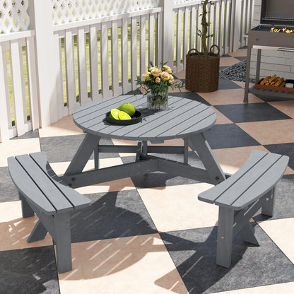 6 Person Round Picnic Table, With Umbrella Hole, 3 Built-in Benches, Grey Outdoor Dining Sets at Gallery Canada