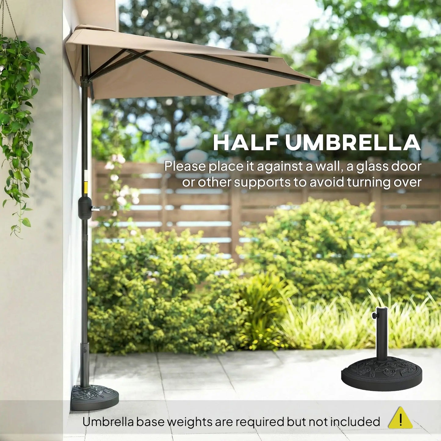 9.8ft Half Umbrella, Semi Round Patio Parasol, Crank Handle, Top Vent, Coffee Half Round Umbrellas at Gallery Canada