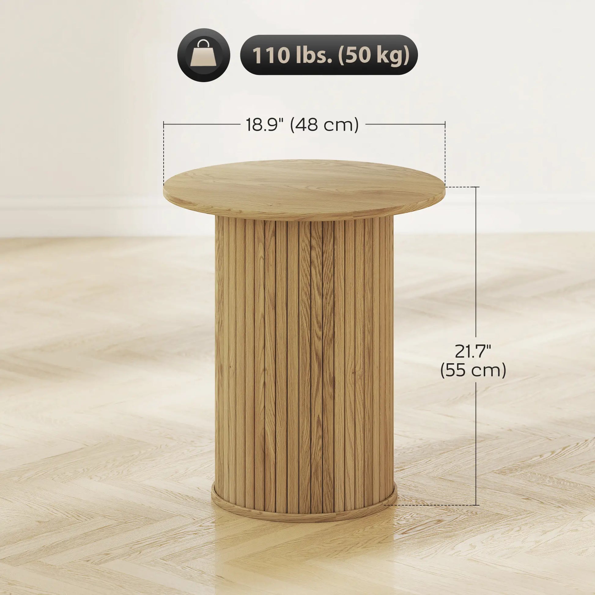 Round Side Table, Fluted Accent End Table, Narrow Nightstand, Oak Side Tables at Gallery Canada