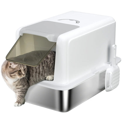 Stainless Steel Cat Litter Box, Removable Lid & Scoop, White Cat Litter Box Enclosures at Gallery Canada