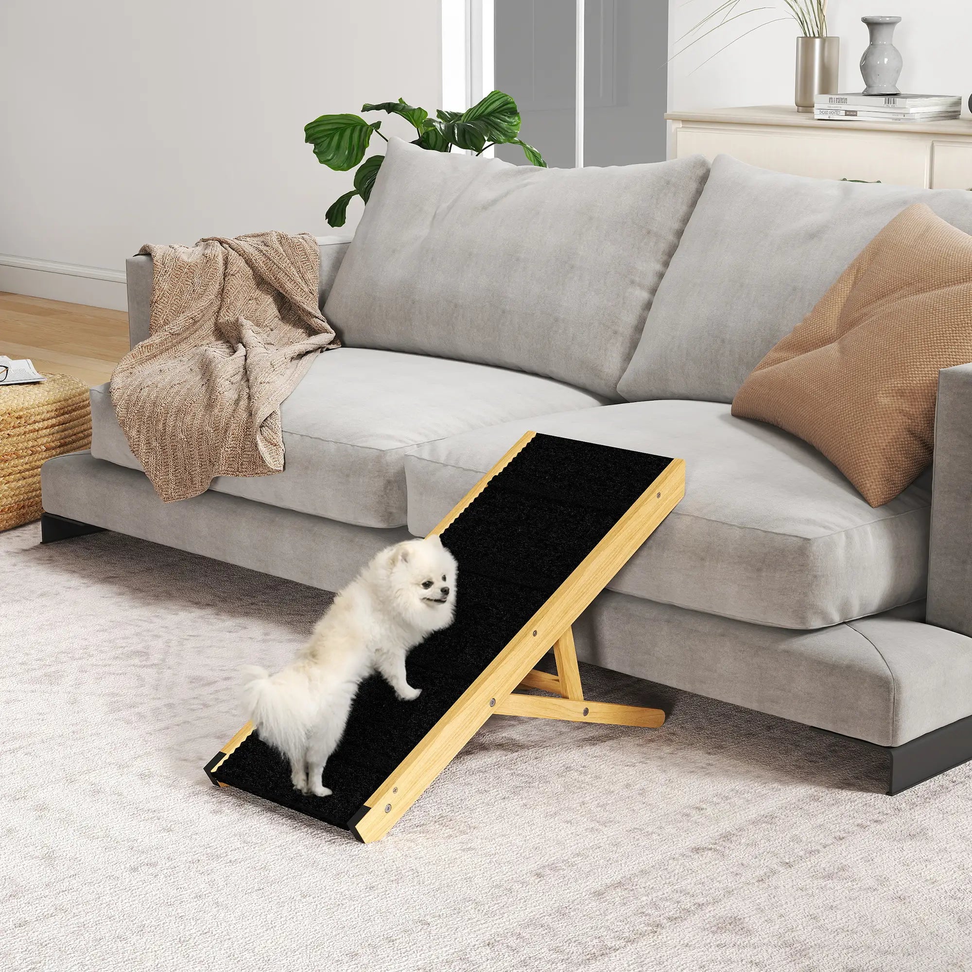 33 Foldable Dog Ramp, 4-Level Adjustable, Natural Wood Dog Stairs at Gallery Canada
