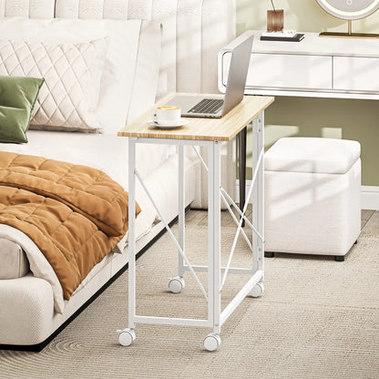 31.5" Folding Desk With Wheels, Home Office Desk, Natural Wood, Natural Wood