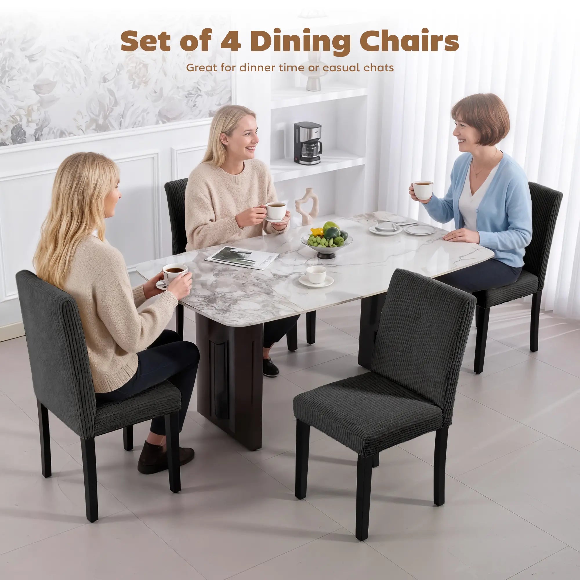 Modern Dining Chairs Set Of 4, Rubberwood Legs, Padded Seat, Black Dining Chairs at Gallery Canada