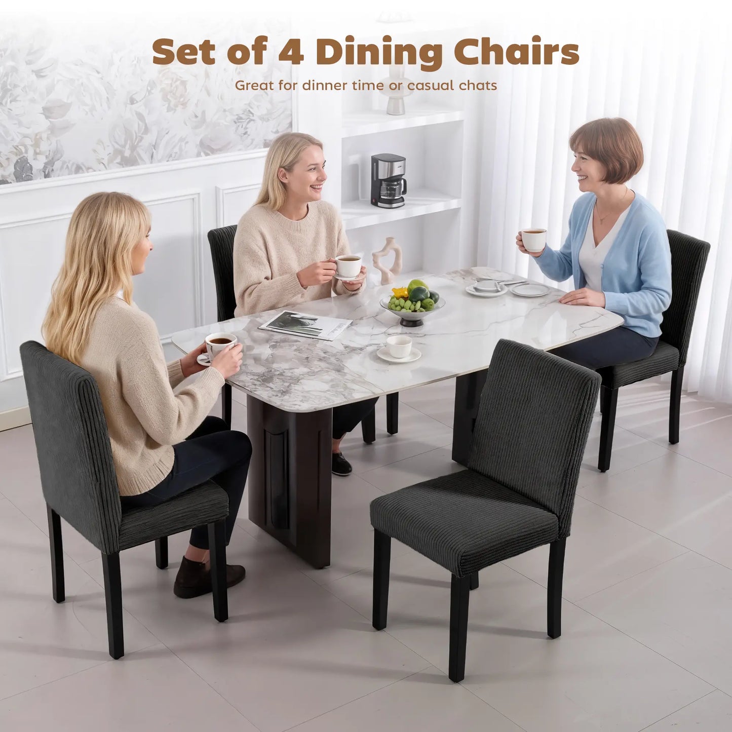 Modern Dining Chairs Set Of 4, Rubberwood Legs, Padded Seat, Black Dining Chairs at Gallery Canada