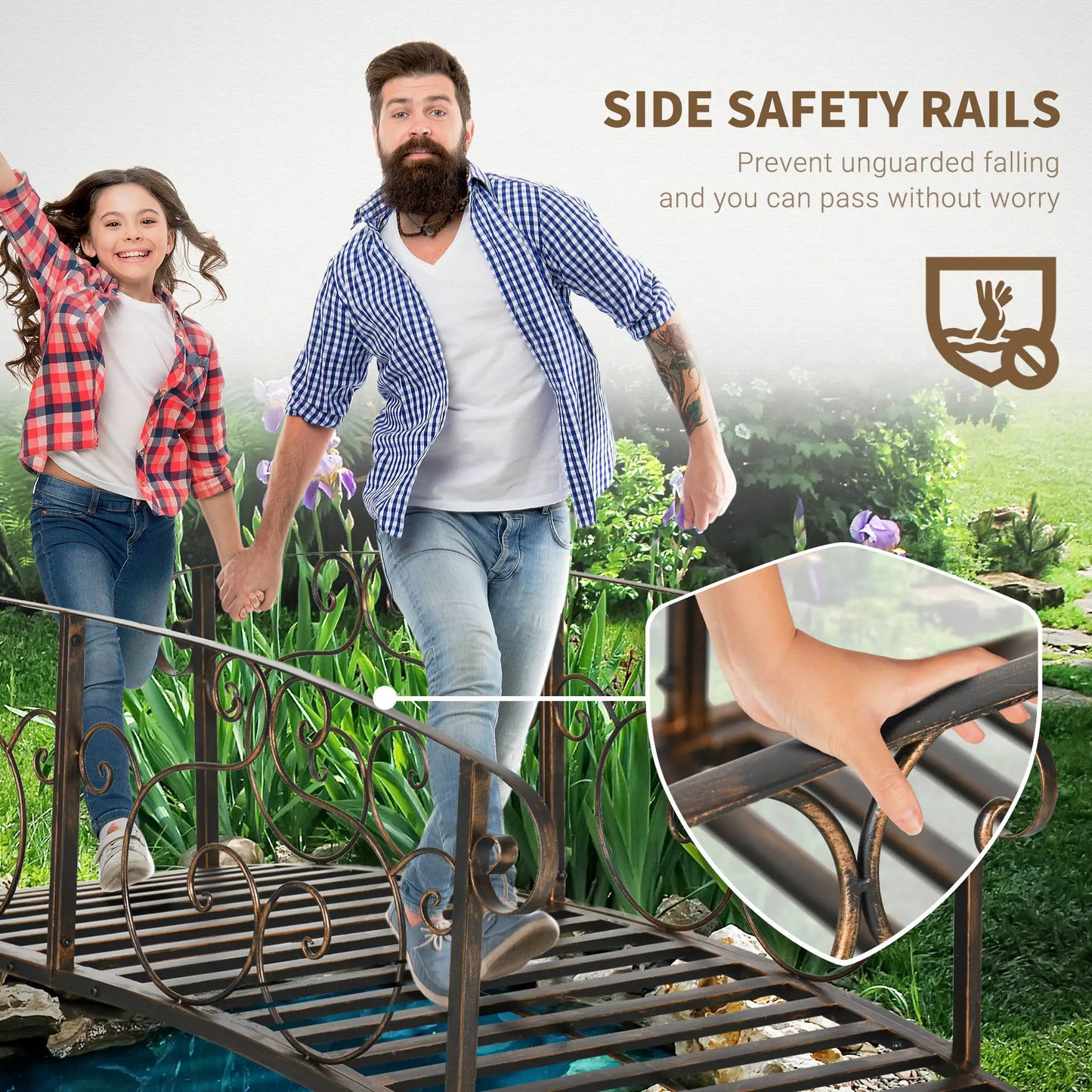 6FT Steel Garden Bridge, Decorative Arc Landscaping Bridge, Brown Garden Bridges at Gallery Canada