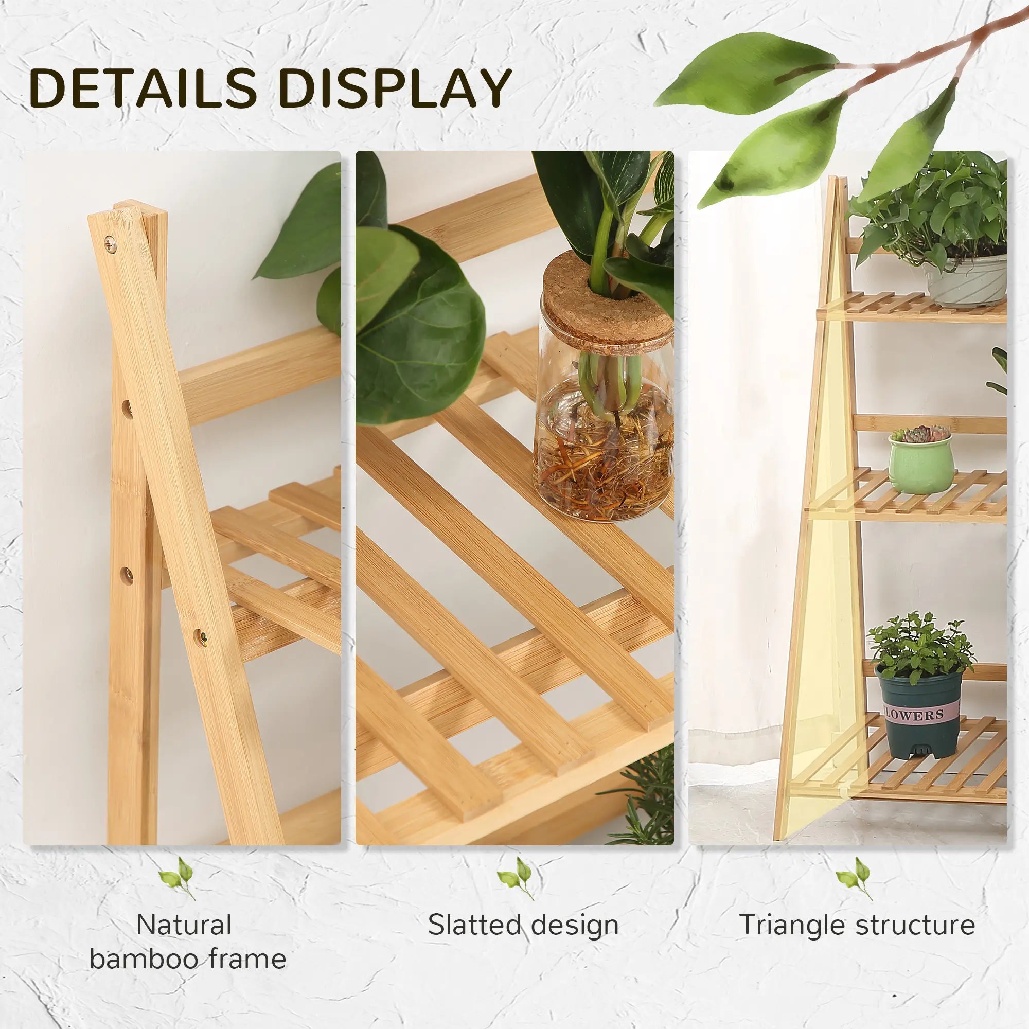3-Tier Plant Stand, Bamboo Display Shelf, 98x37x96.5cm, Natural Plant Stands at Gallery Canada