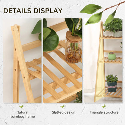 3-Tier Plant Stand, Bamboo Display Shelf, 98x37x96.5cm, Natural Plant Stands at Gallery Canada