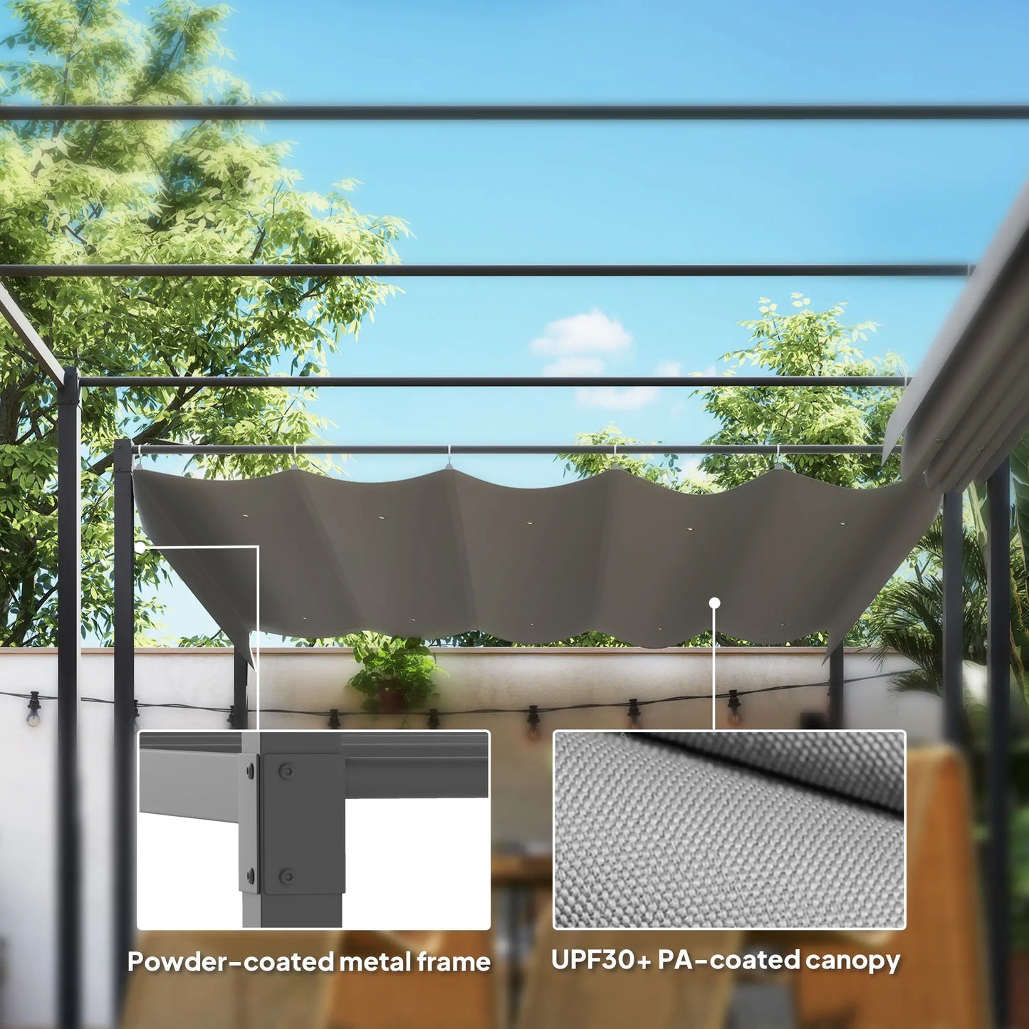 Gazebo extérieur gris 10' x 10', Toit de pergola rétractable, Kit métallique UPF30+, Gris