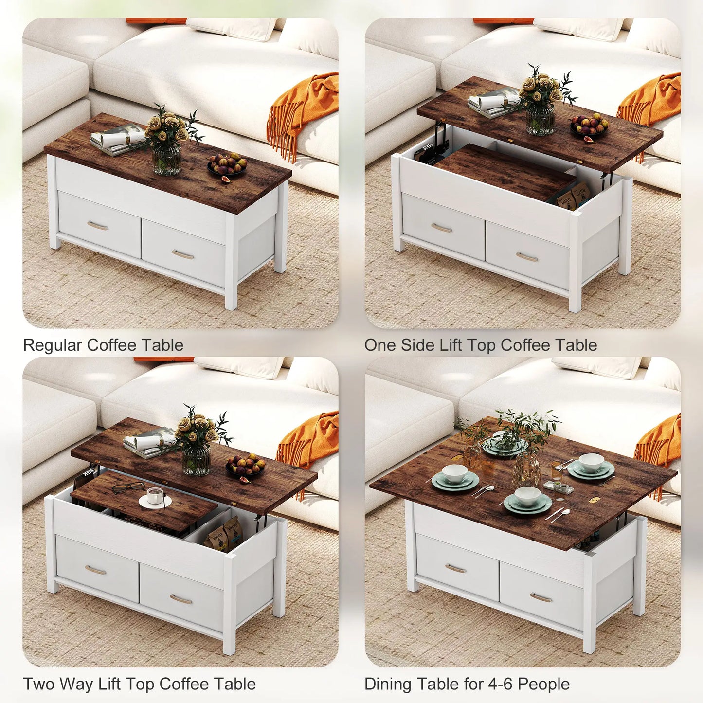 Lift Top Coffee Table, 3 Hidden Compartments, 2 Fabric Drawers Coffee Tables at Gallery Canada