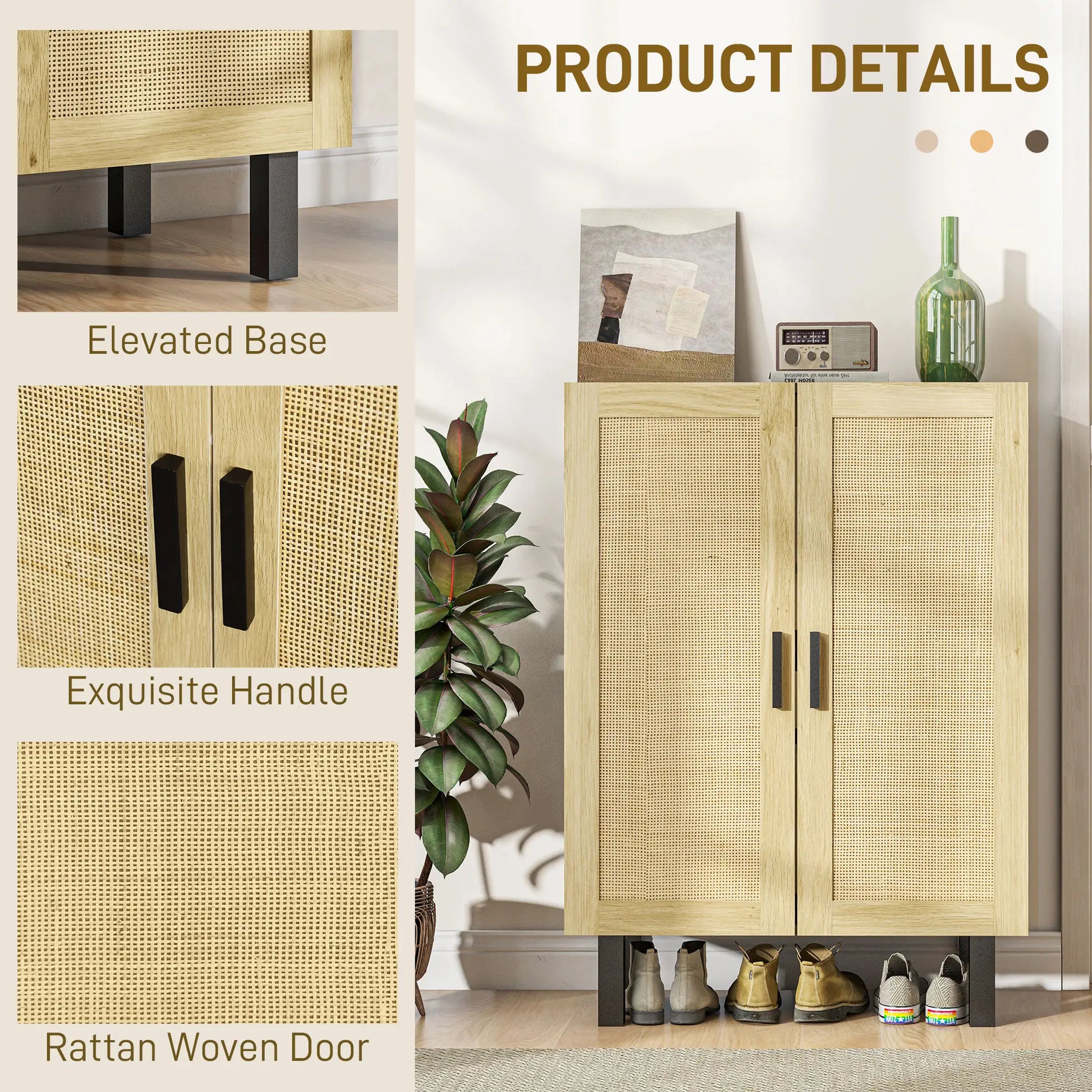 Boho Sideboard, Buffet Cabinet with Storage, 2 Rattan Doors, Black Storage Cabinets at Gallery Canada