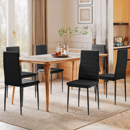 Modern High Back Dining Chairs, PU Leather Upholstered, Set of 6, Black Dining Chairs at Gallery Canada
