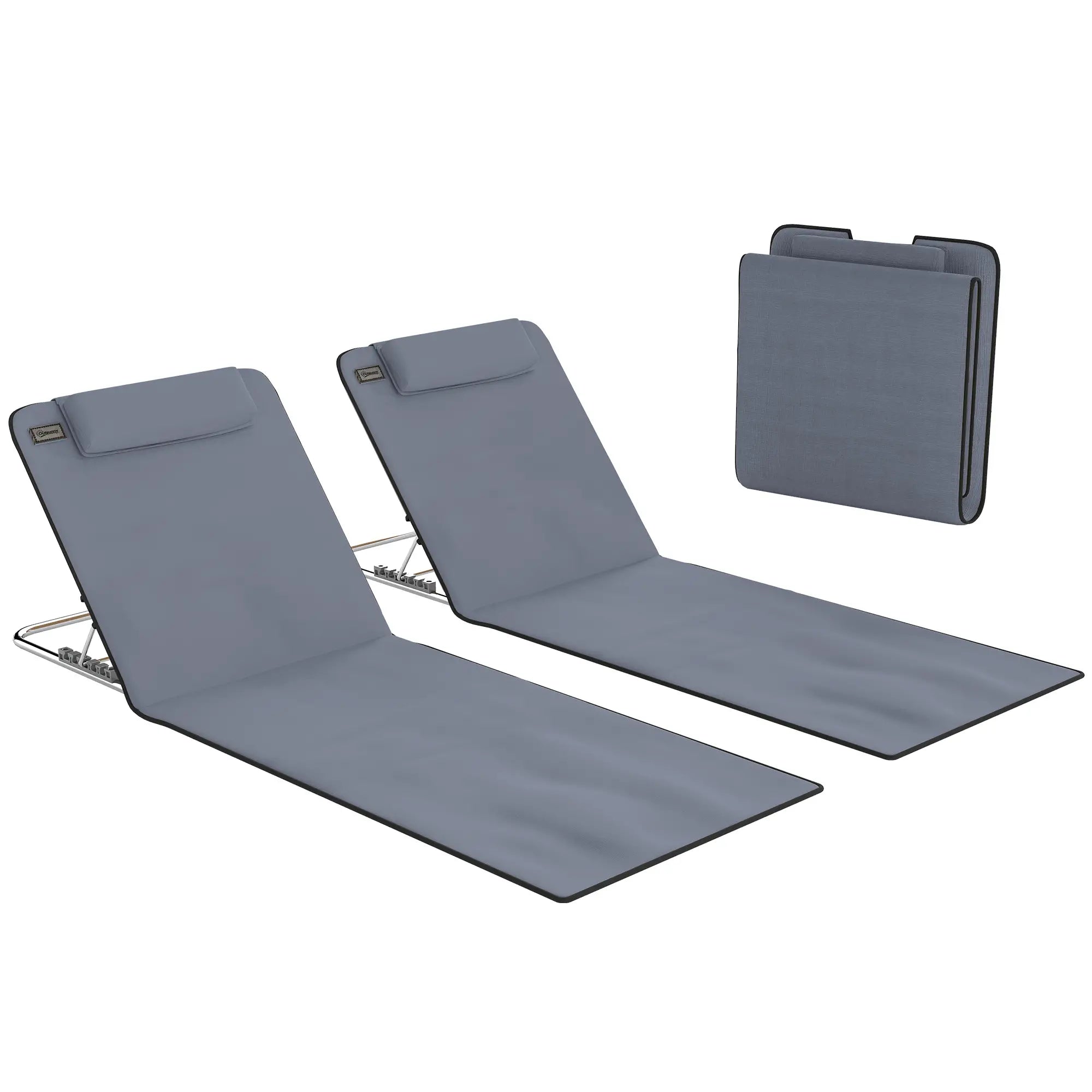 2 Pieces Beach Lounge Chair, Outdoor Folding Chaise, Grey Lounger Chairs at Gallery Canada