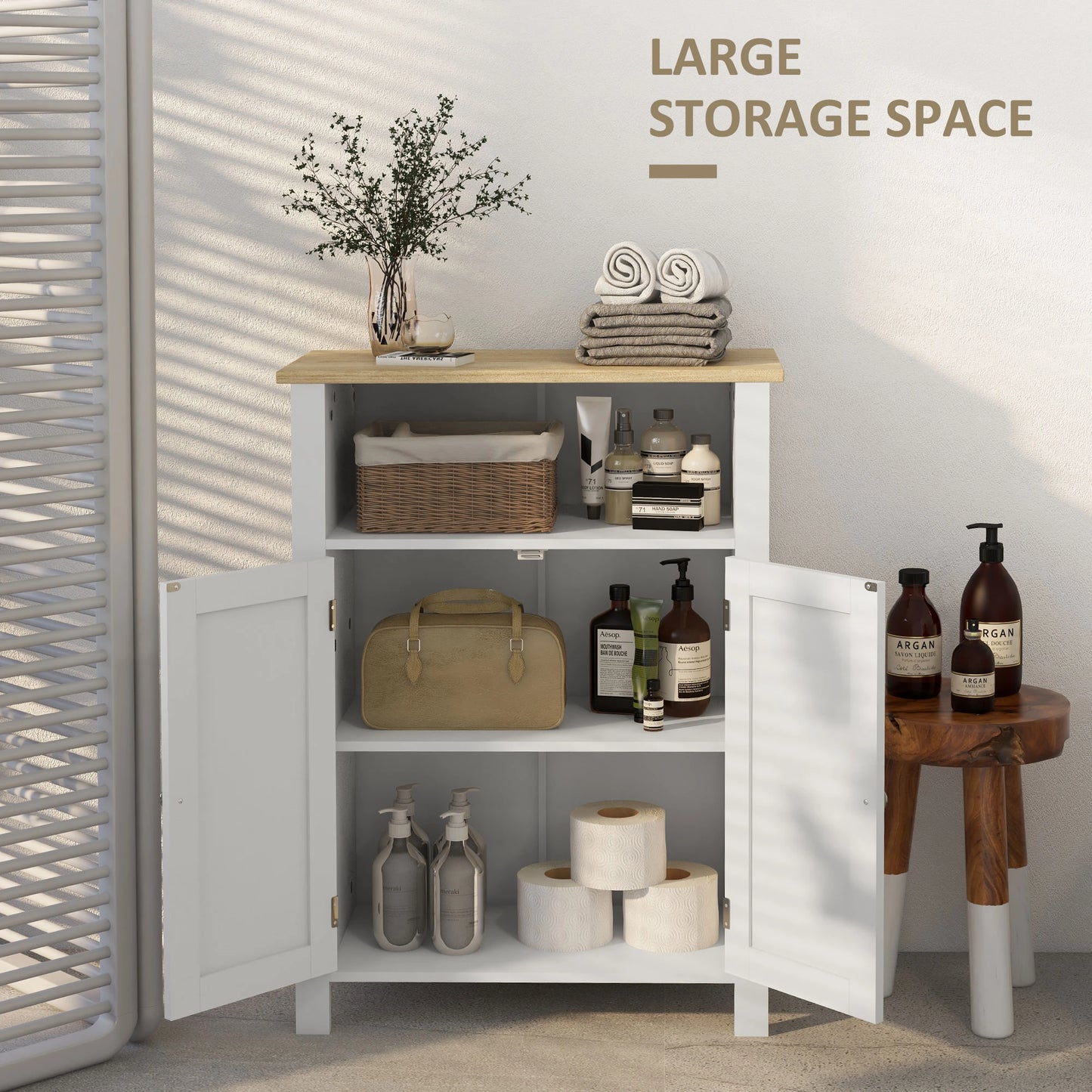 Freestanding Bathroom Floor Cabinet, Flat Doors, Adjustable Shelf, White Bathroom Cabinets at Gallery Canada