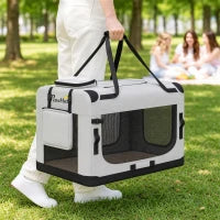 Soft-Sided Pet Carrier Bag, Portable Travel, Light Grey