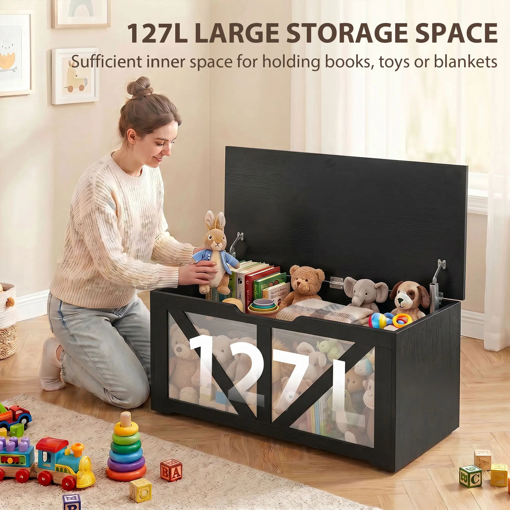 39.4 In Storage Chest With 2 Safety Hinges, White Wood Grain, White Storage Ottomans & Benches at Gallery Canada