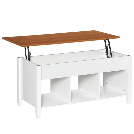 Lift Top Coffee Table, Hidden Storage, 3 Shelves, White and Brown Coffee Tables White, Brown at Gallery Canada