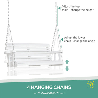 2 Seater Wooden Porch Swing, Outdoor Patio Chair with Cup Holder, White Hanging Porch Swings at Gallery Canada