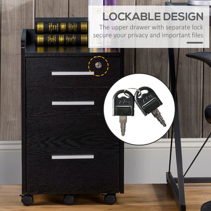 3 Drawer File Cabinet with Lock, Lockable on Wheels, Black Office Cabinets & Cupboards at Gallery Canada