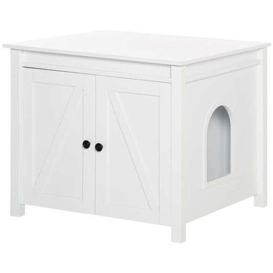 Cat Litter Box Enclosure with Openable Top, Cat Washroom Storage Side Table with Double Doors, Zinc Alloy Handles, for Indoor Use, White - Gallery Canada
