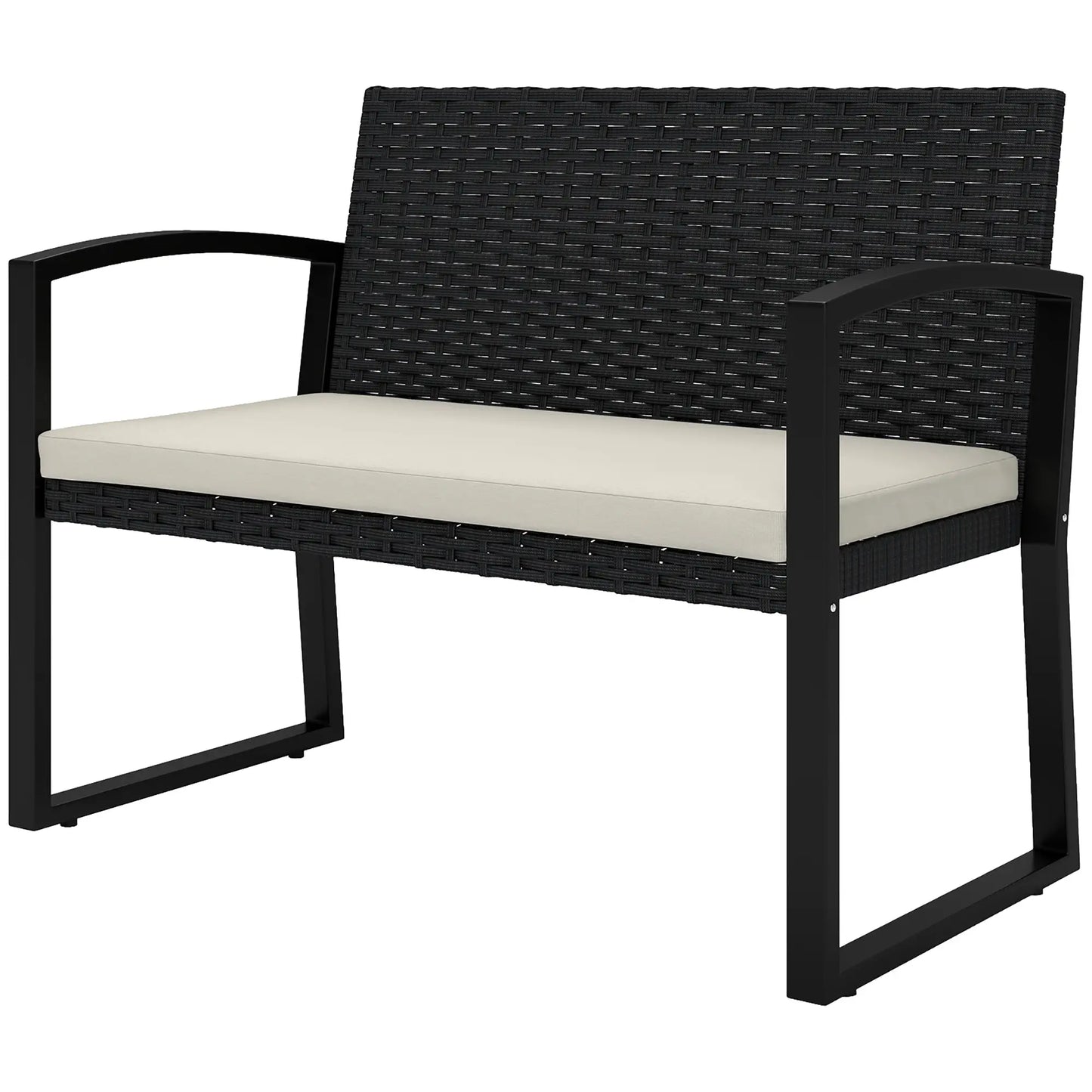 2 Seater Rattan Garden Bench Loveseat, With Cushion And Armrests, Beige Patio Chairs Beige, Black at Gallery Canada