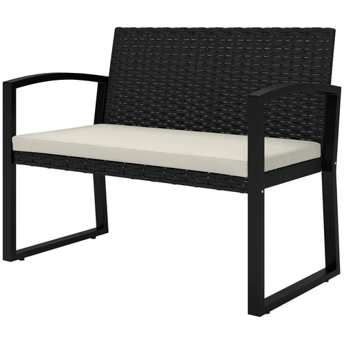 2 Seater Rattan Garden Bench Loveseat, With Cushion And Armrests, Beige