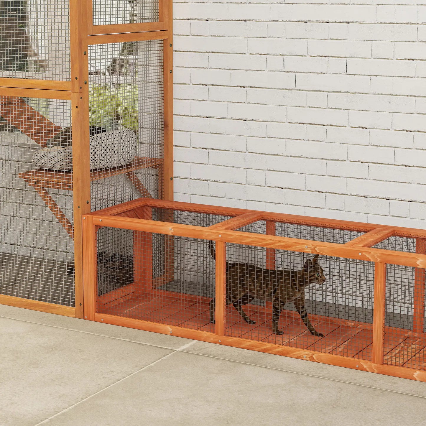 79" L-Shape Cat Tunnel, Extendable Enclosure, Indoor Outdoor, Orange Outdoor Cat Enclosures at Gallery Canada