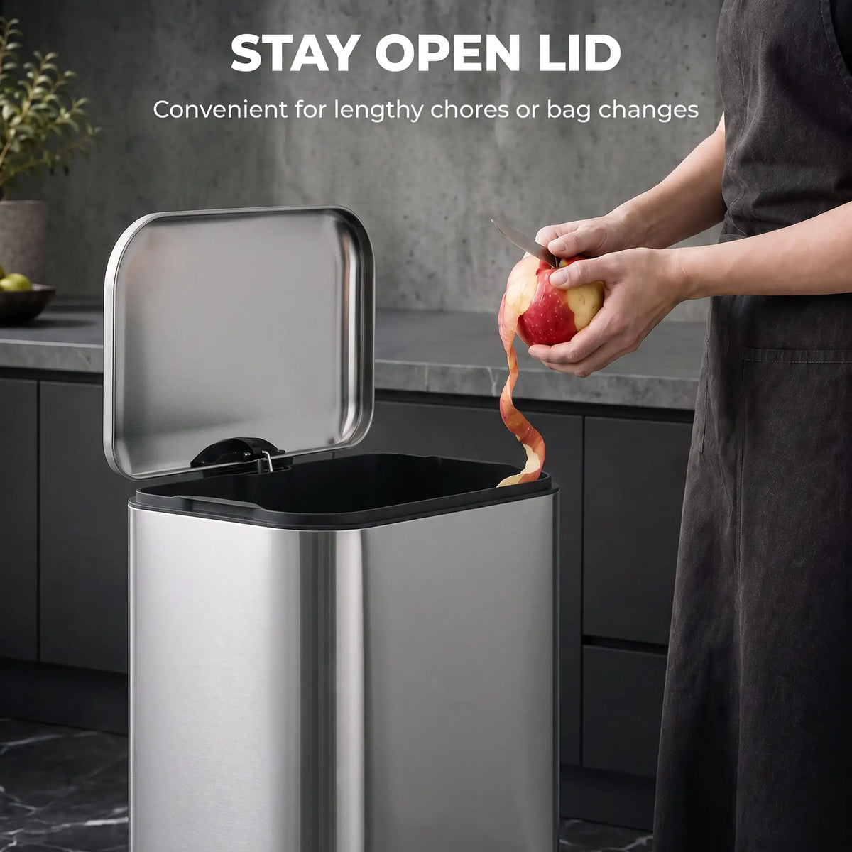13.2 Gallon Slim Stainless Steel Trash Can, Silver, Silver