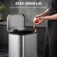 13.2 Gallon Slim Stainless Steel Trash Can, Silver, Silver