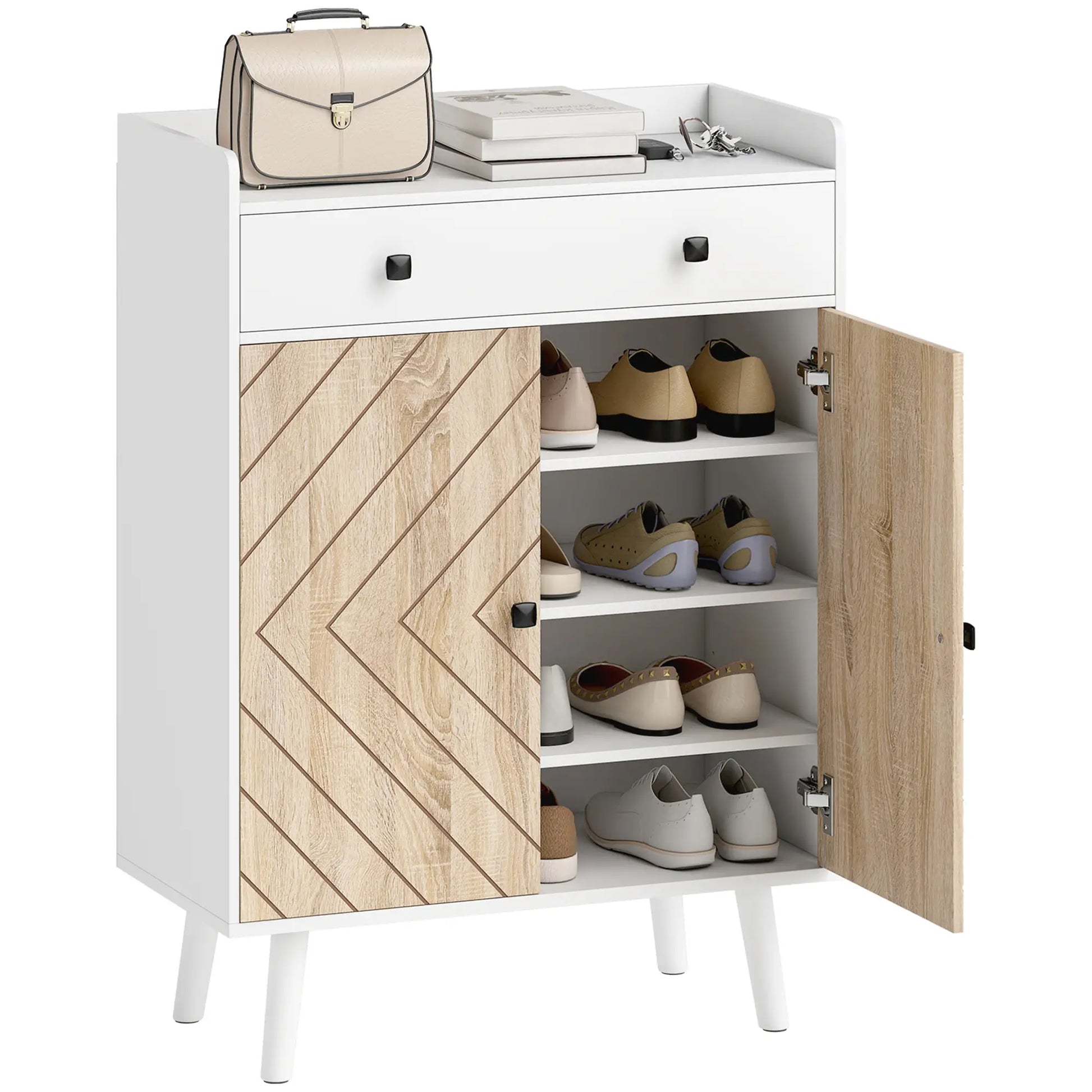 Modern Shoe Storage Cabinet, Adjustable Shelves, Drawer for 12 Pairs, White Shoe Storage Cabinets & Racks at Gallery Canada