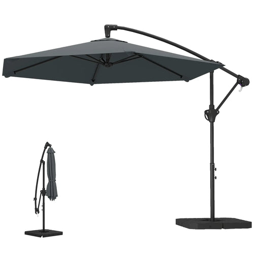 9.7 ft Offset Patio Umbrella, Water Sand Fillable Weights, Dark Grey